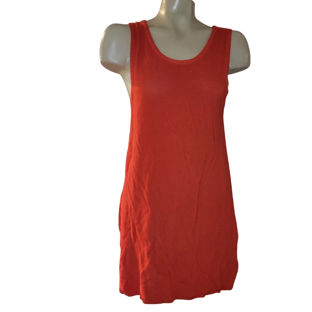 Chico's Orange Knit Tank Dress Size 1 Sleeveless Mesh Lightweight beach casual